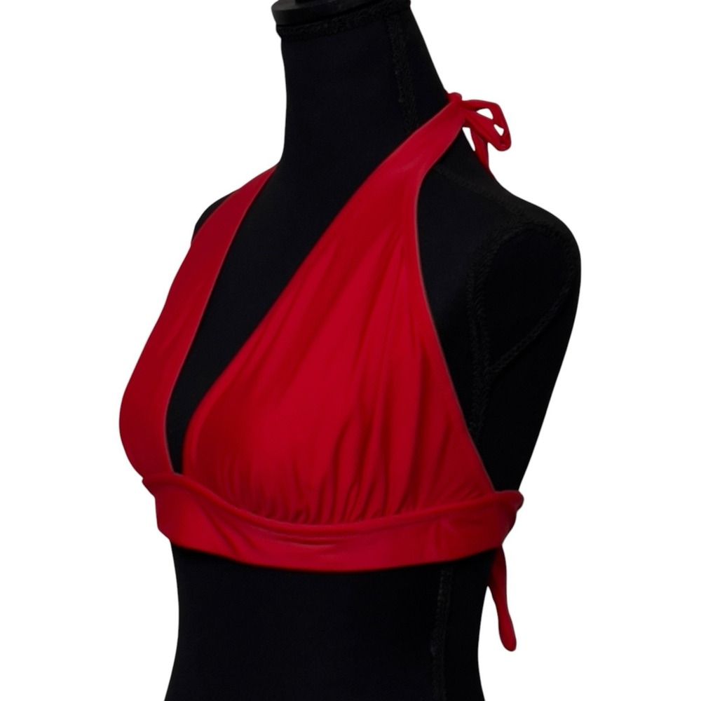 J.Crew Halter‎ Tie Back Bikini Top Size Medium Vintage Red Swim Suit BY633 NEW - Picture 2 of 9